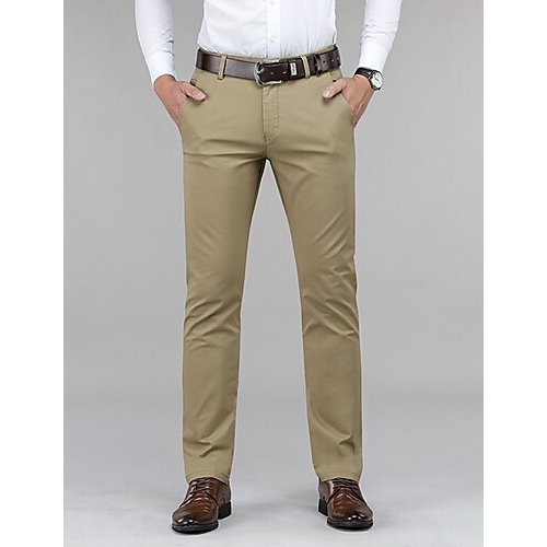 Men basic cotton Slim chinos, solid color